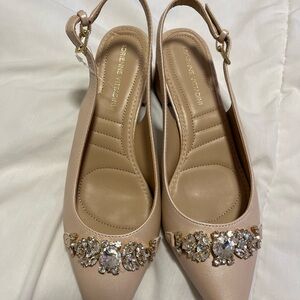 Adrienne Vittadini Women's Beige Embellished Slingback Flats